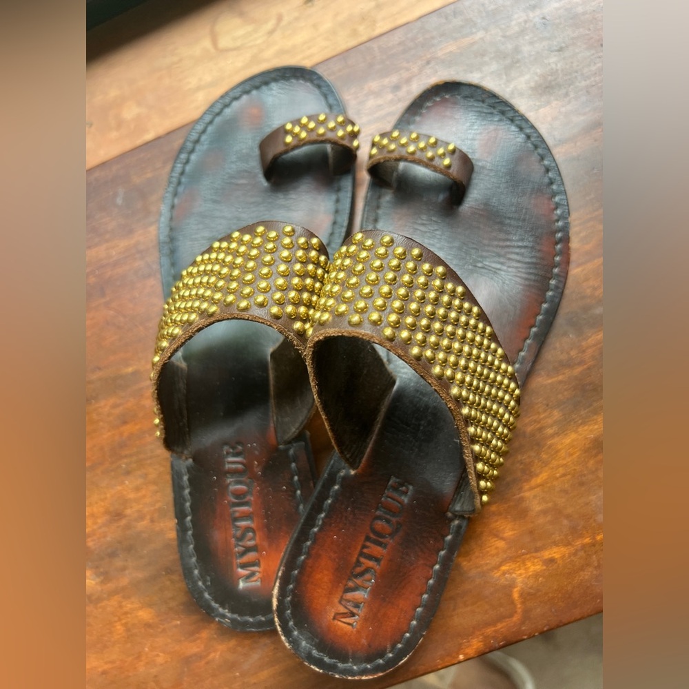 Mystique Black and Gold Studded Sandals